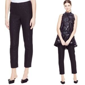 Lela rose sequin tweed high rise cropped pants black sz 2